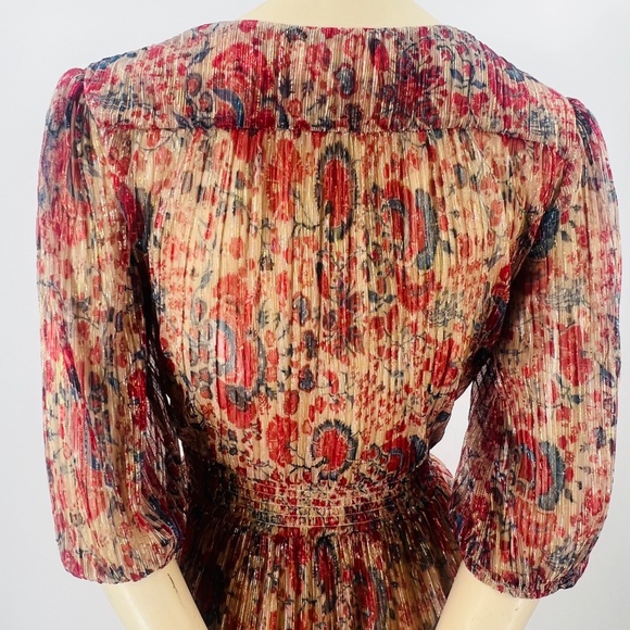 BA&SH Athena Metallic Floral Maxi Lady Dress US 4 Rouge Ethereal Coquette Prom - Picture 7 of 14